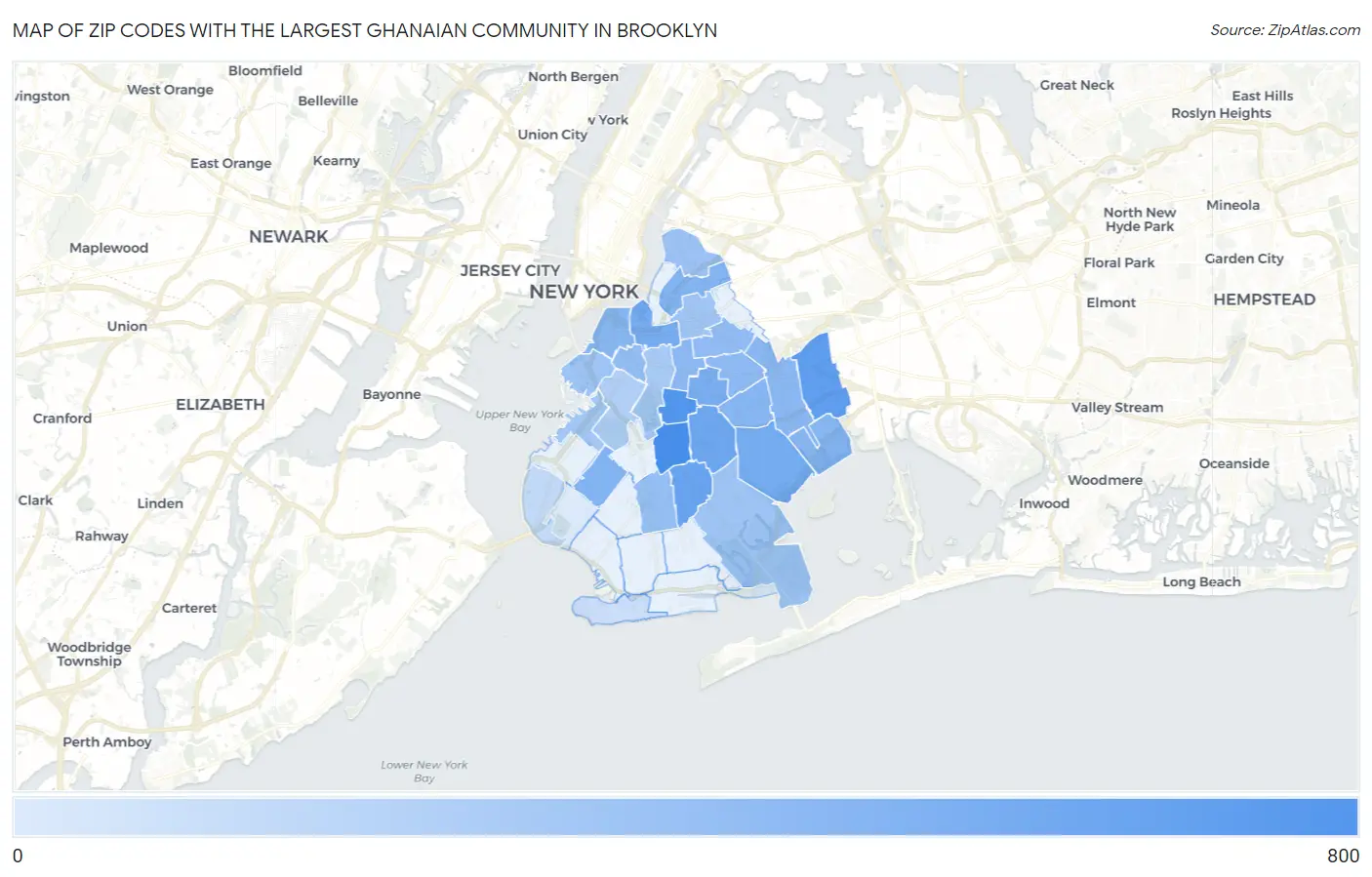 Zip Codes with the Largest Ghanaian Community in Brooklyn Map
