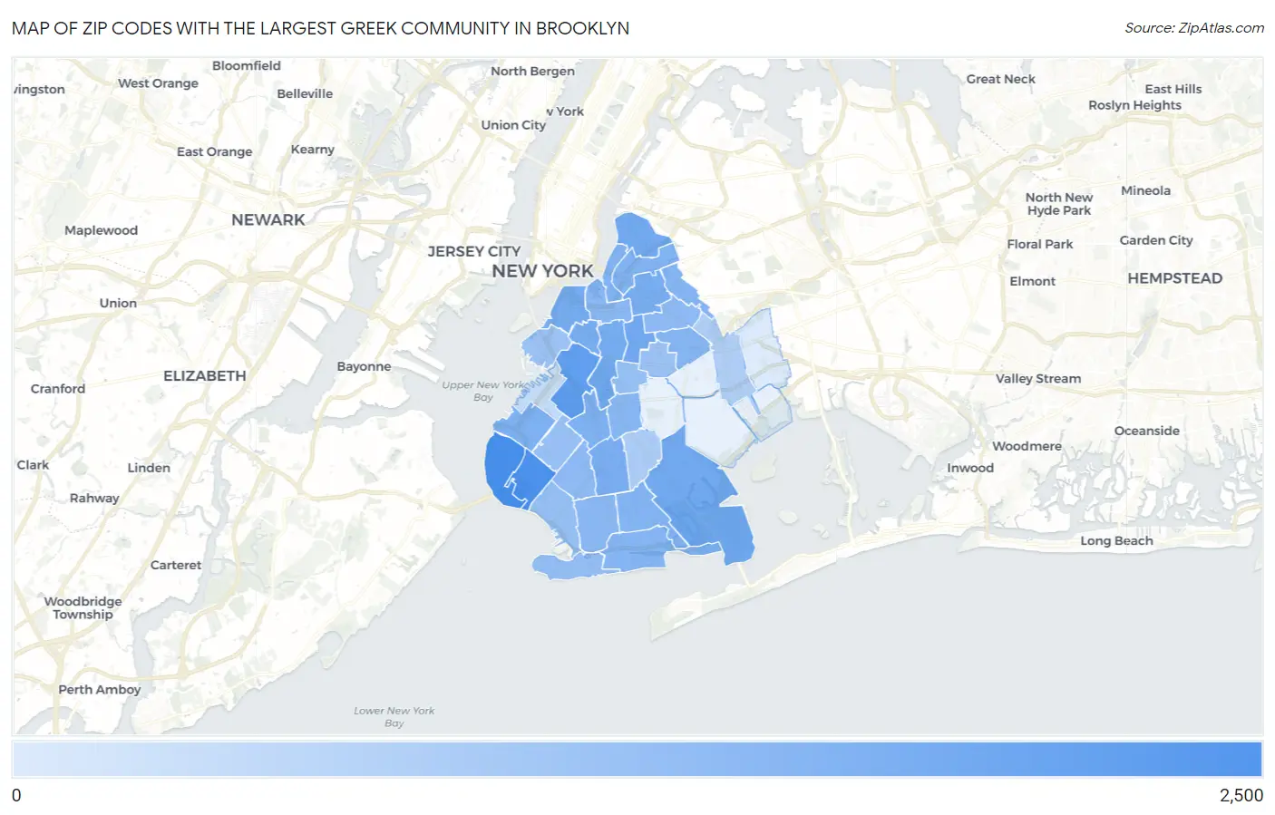 Zip Codes with the Largest Greek Community in Brooklyn Map