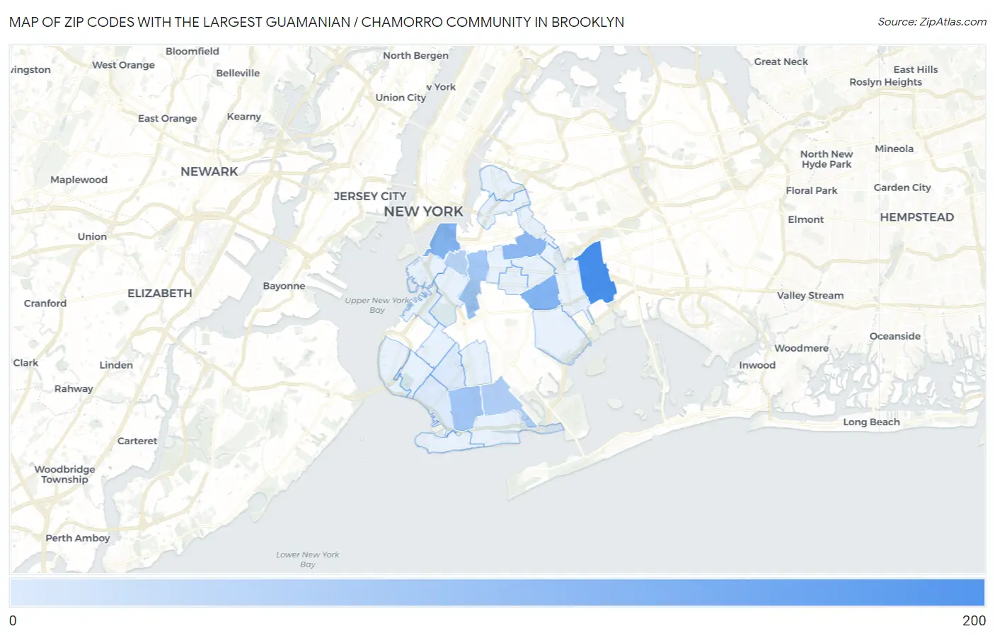 Zip Codes with the Largest Guamanian / Chamorro Community in Brooklyn Map