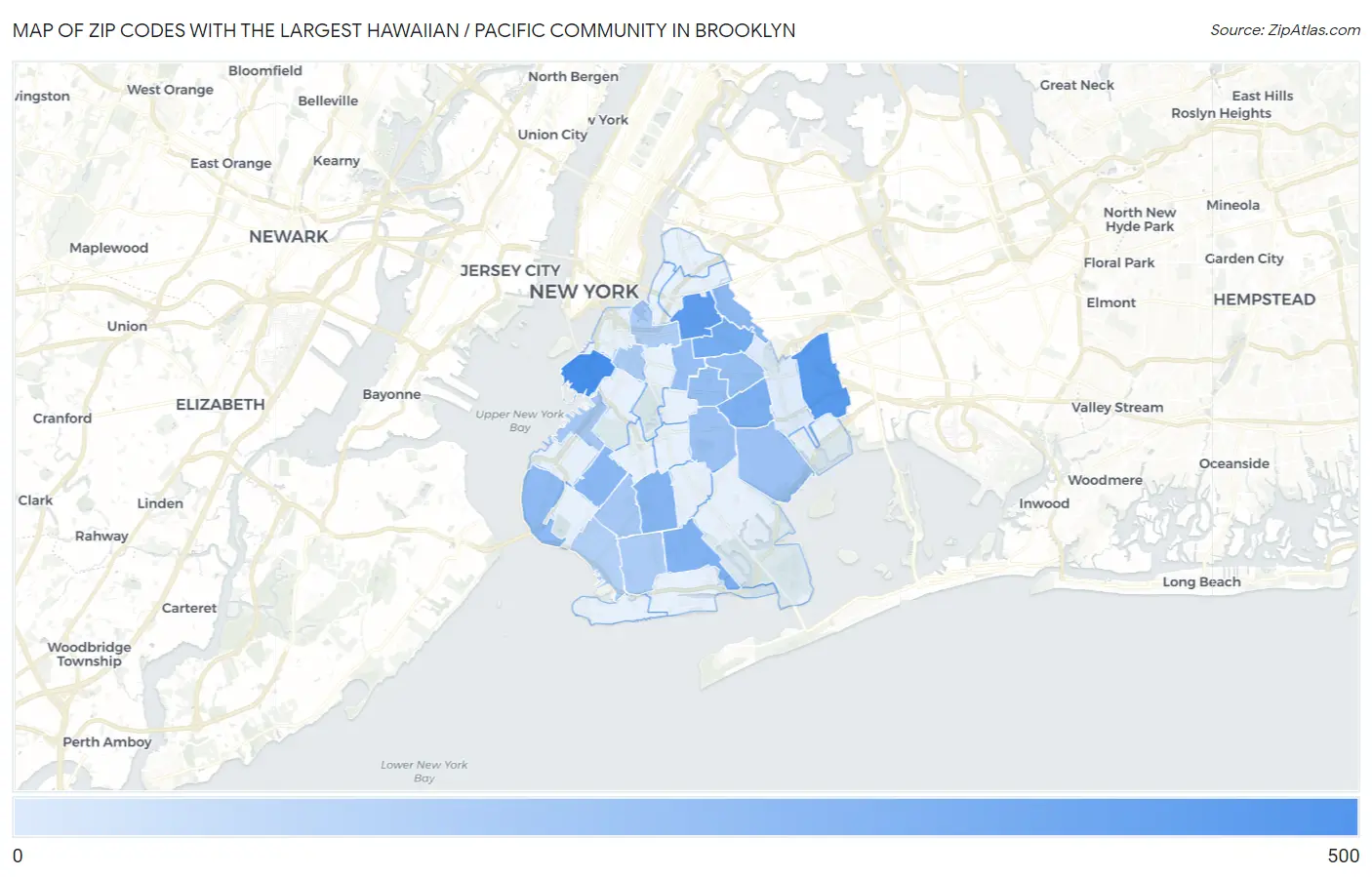 Zip Codes with the Largest Hawaiian / Pacific Community in Brooklyn Map