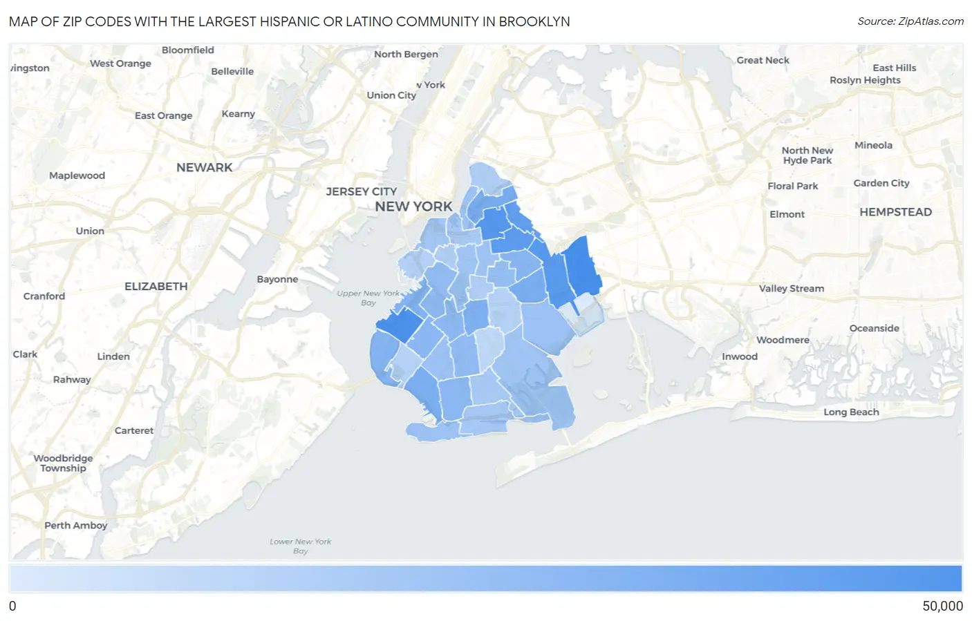 Zip Codes with the Largest Hispanic or Latino Community in Brooklyn Map