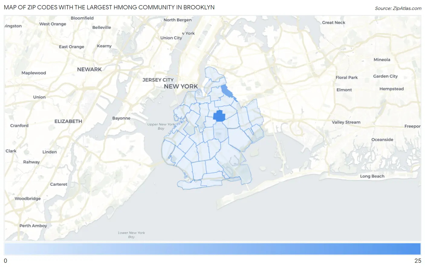 Zip Codes with the Largest Hmong Community in Brooklyn Map