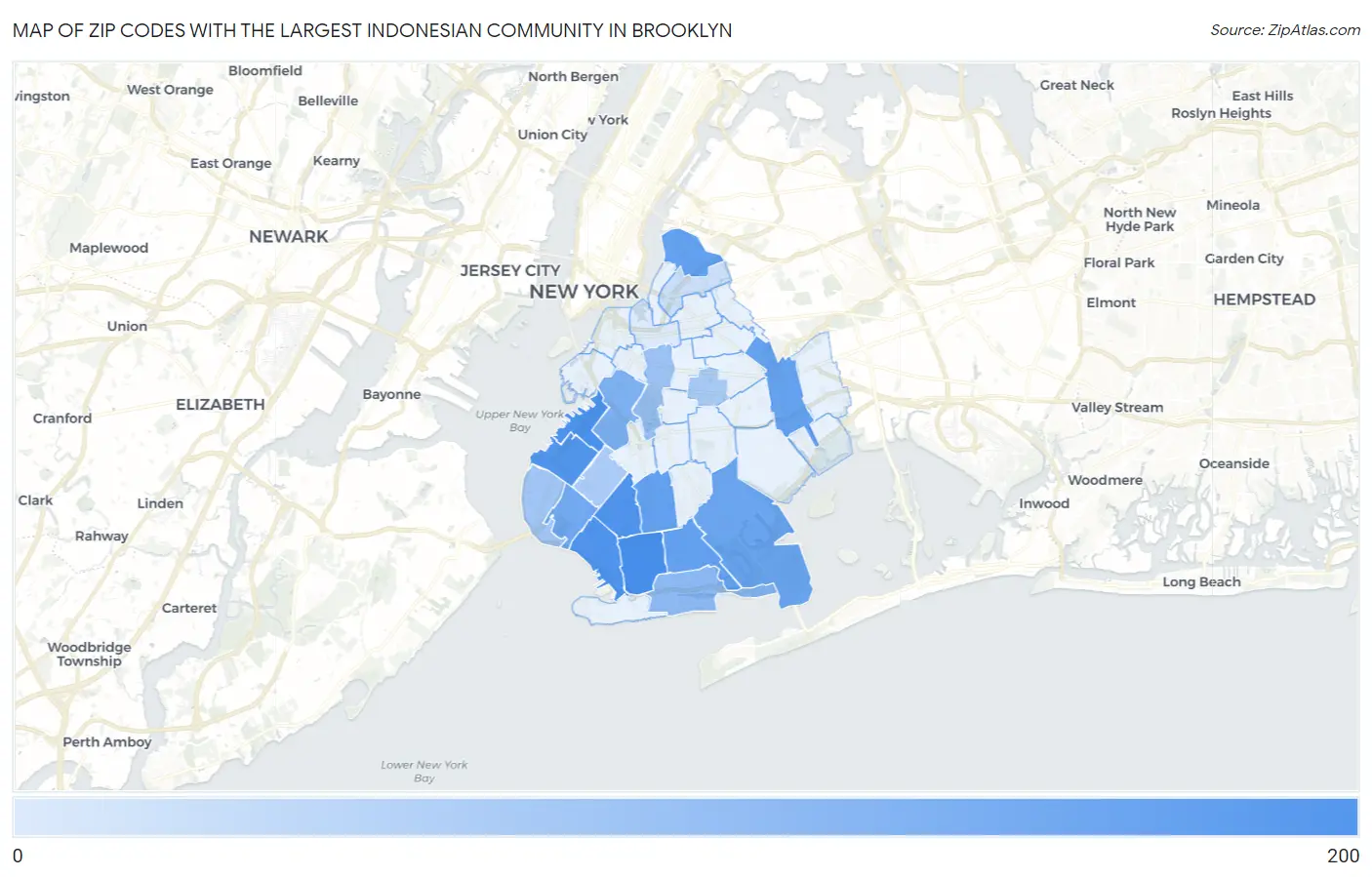 Zip Codes with the Largest Indonesian Community in Brooklyn Map