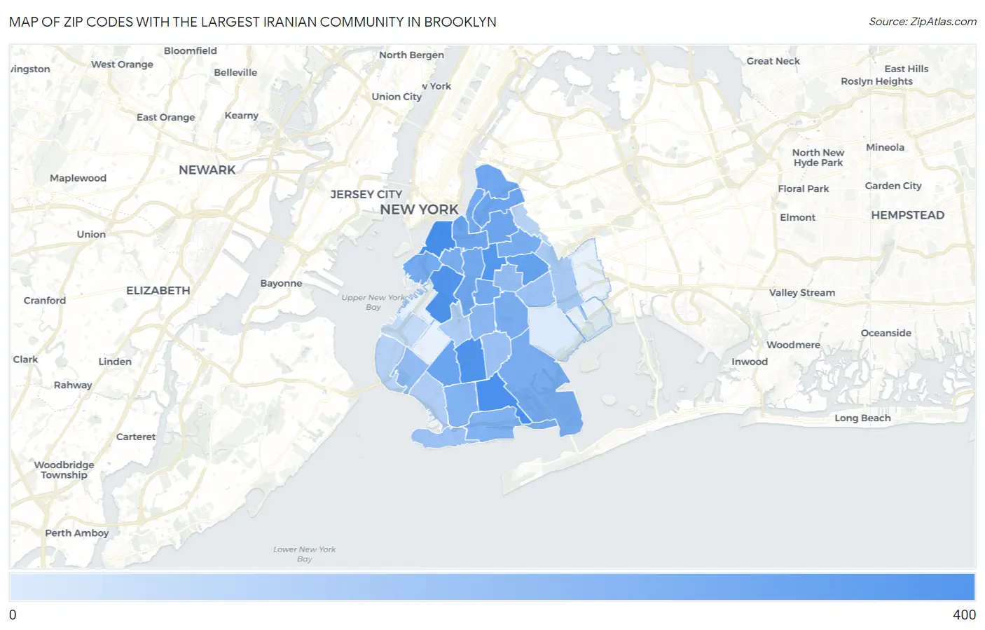 Zip Codes with the Largest Iranian Community in Brooklyn Map