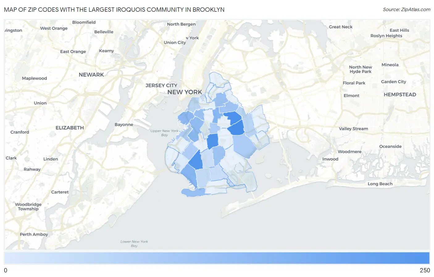 Zip Codes with the Largest Iroquois Community in Brooklyn Map