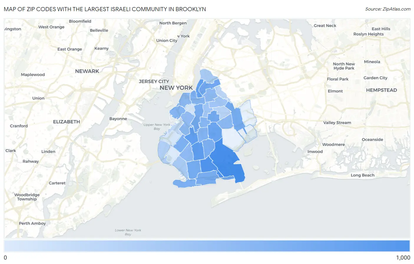 Zip Codes with the Largest Israeli Community in Brooklyn Map