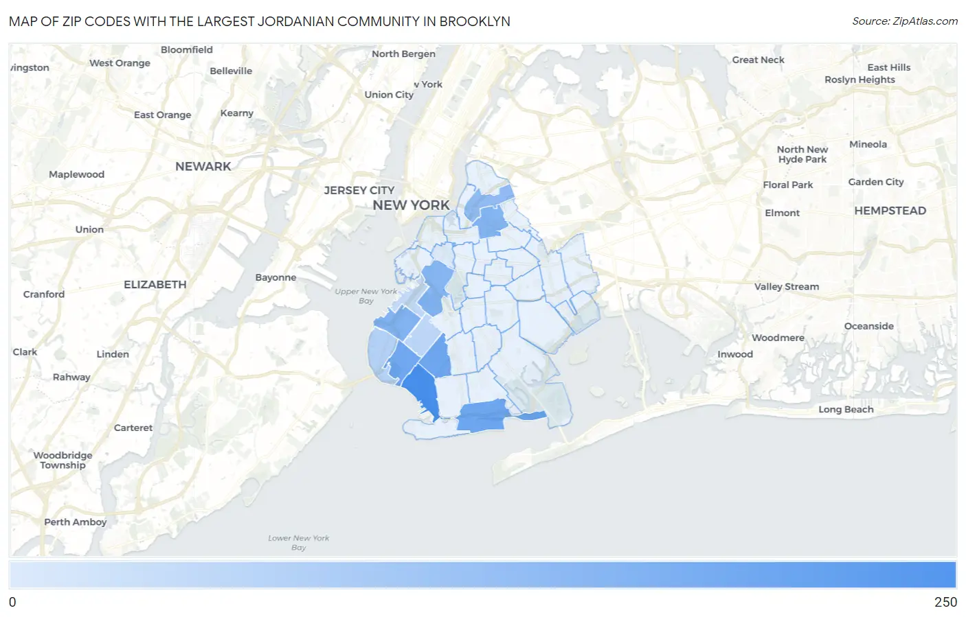 Zip Codes with the Largest Jordanian Community in Brooklyn Map