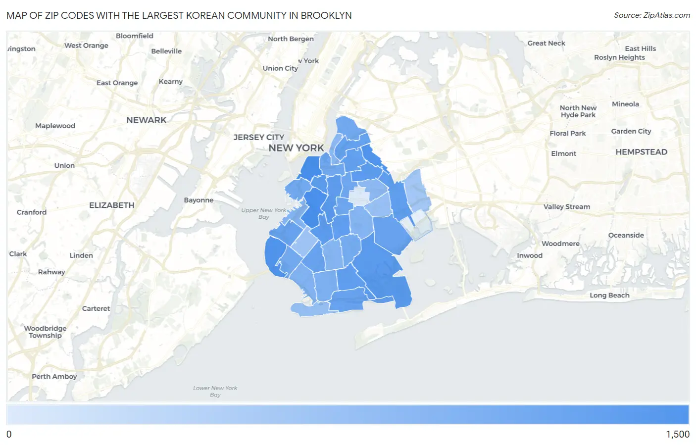 Zip Codes with the Largest Korean Community in Brooklyn Map
