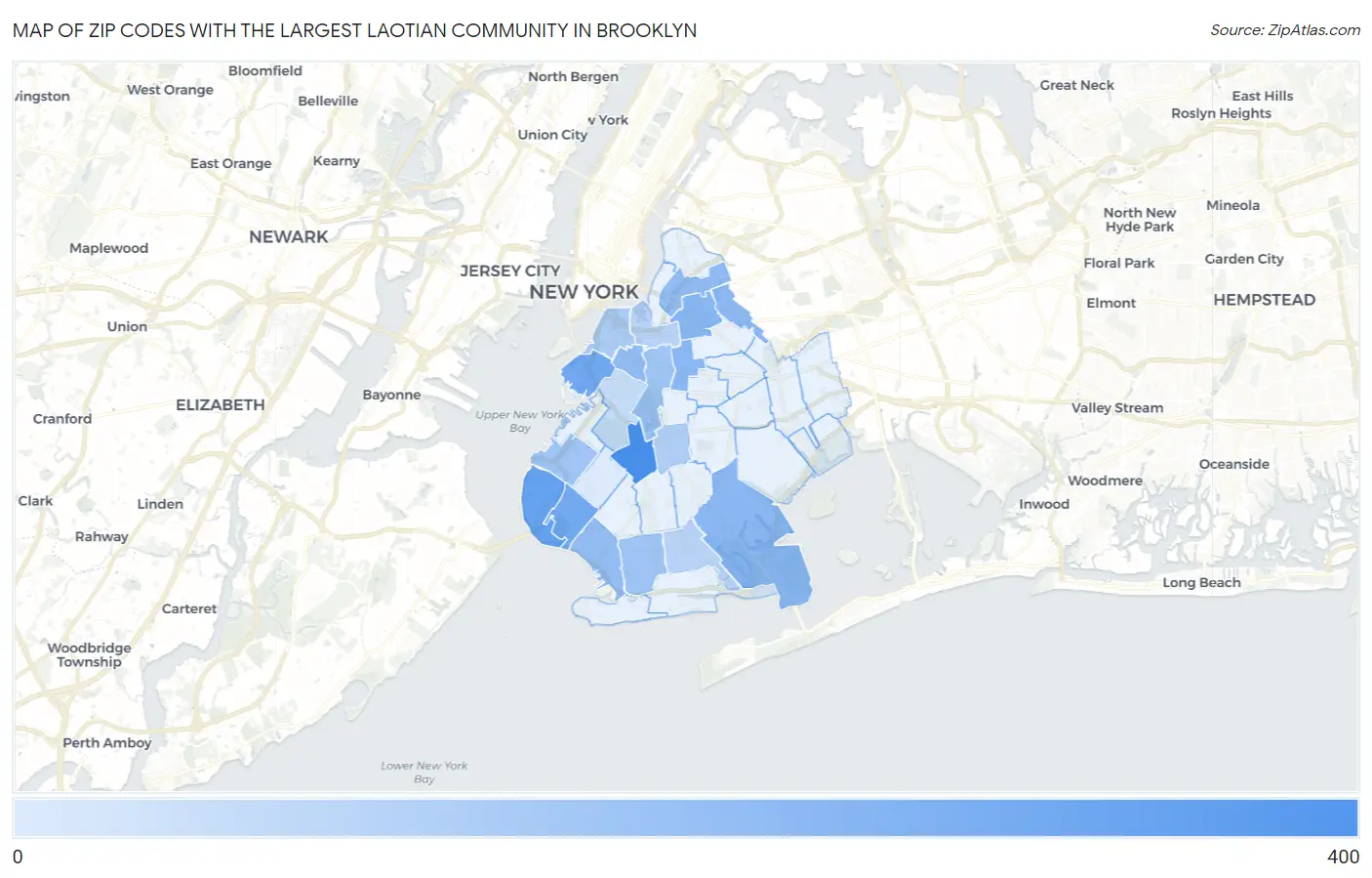 Zip Codes with the Largest Laotian Community in Brooklyn Map