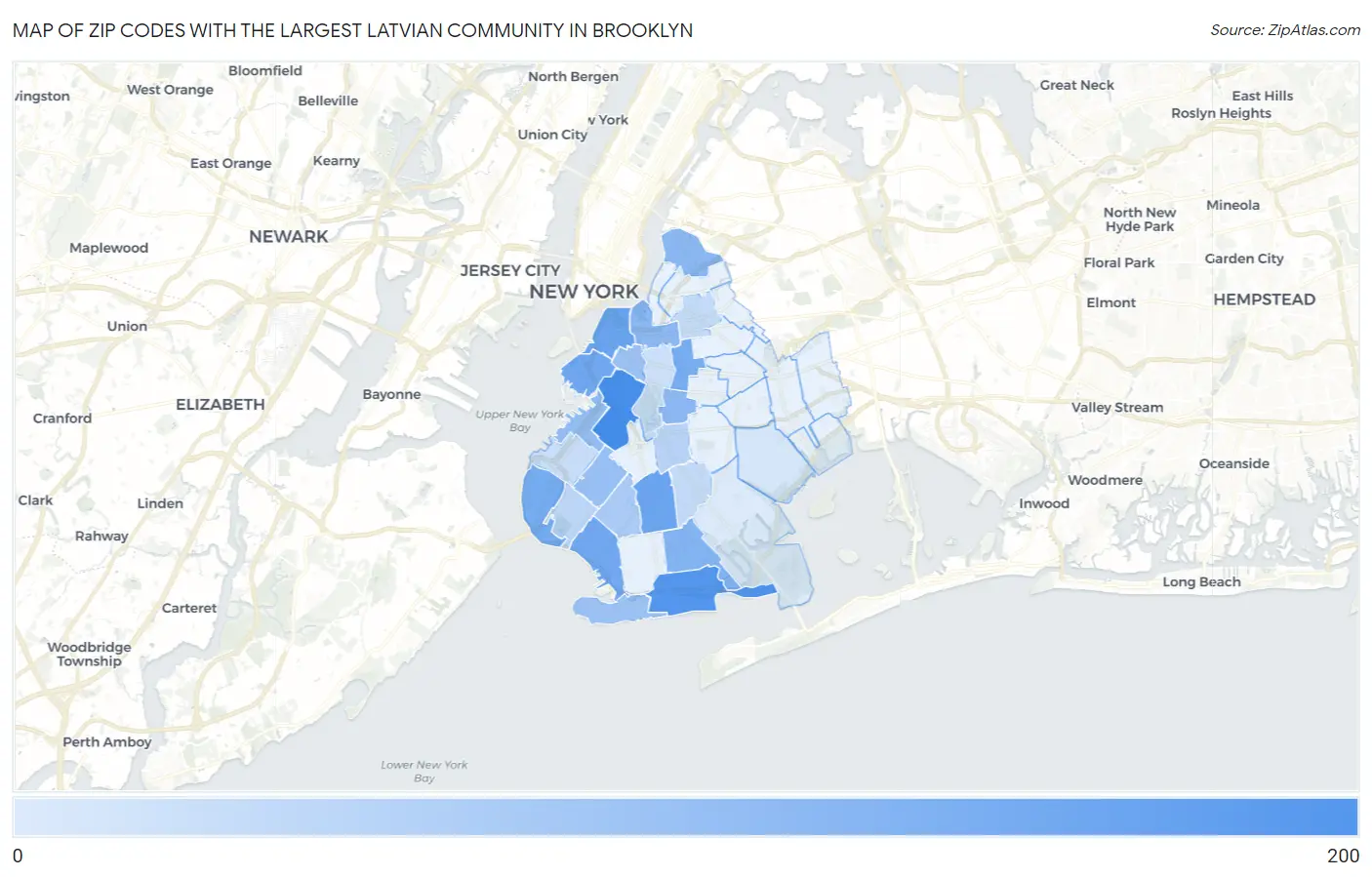 Zip Codes with the Largest Latvian Community in Brooklyn Map