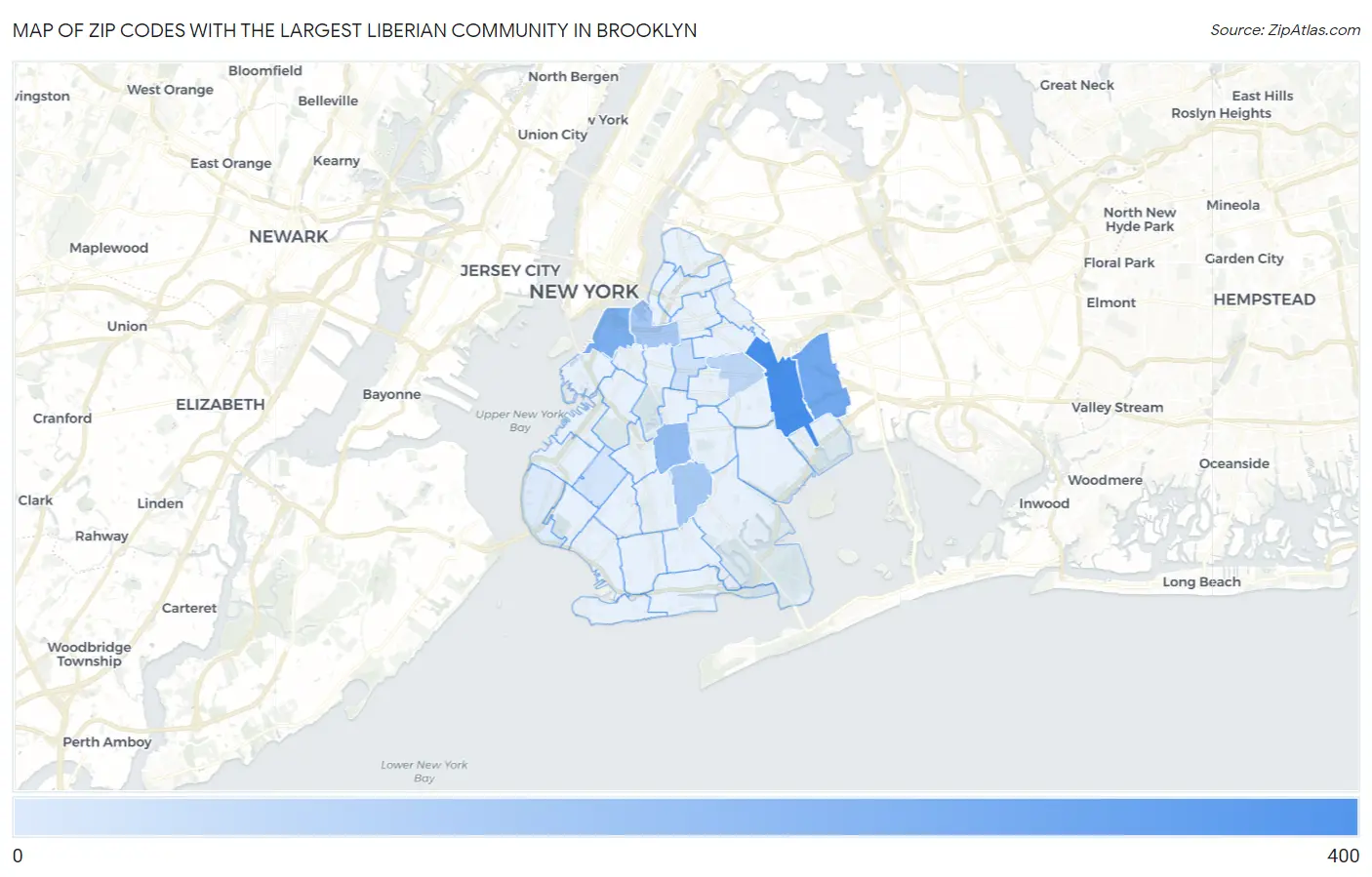 Zip Codes with the Largest Liberian Community in Brooklyn Map