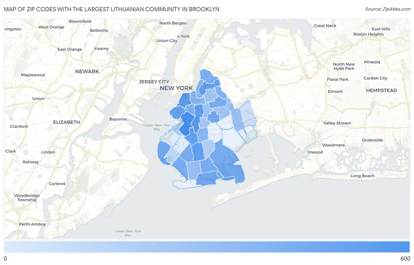 Zip Codes with the Largest Lithuanian Community in Brooklyn Map