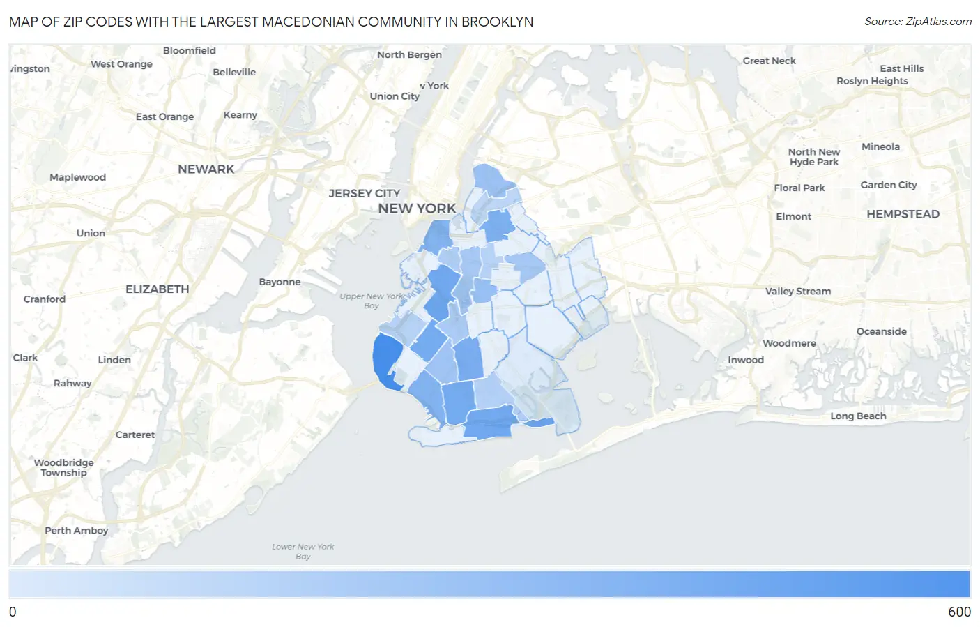 Zip Codes with the Largest Macedonian Community in Brooklyn Map