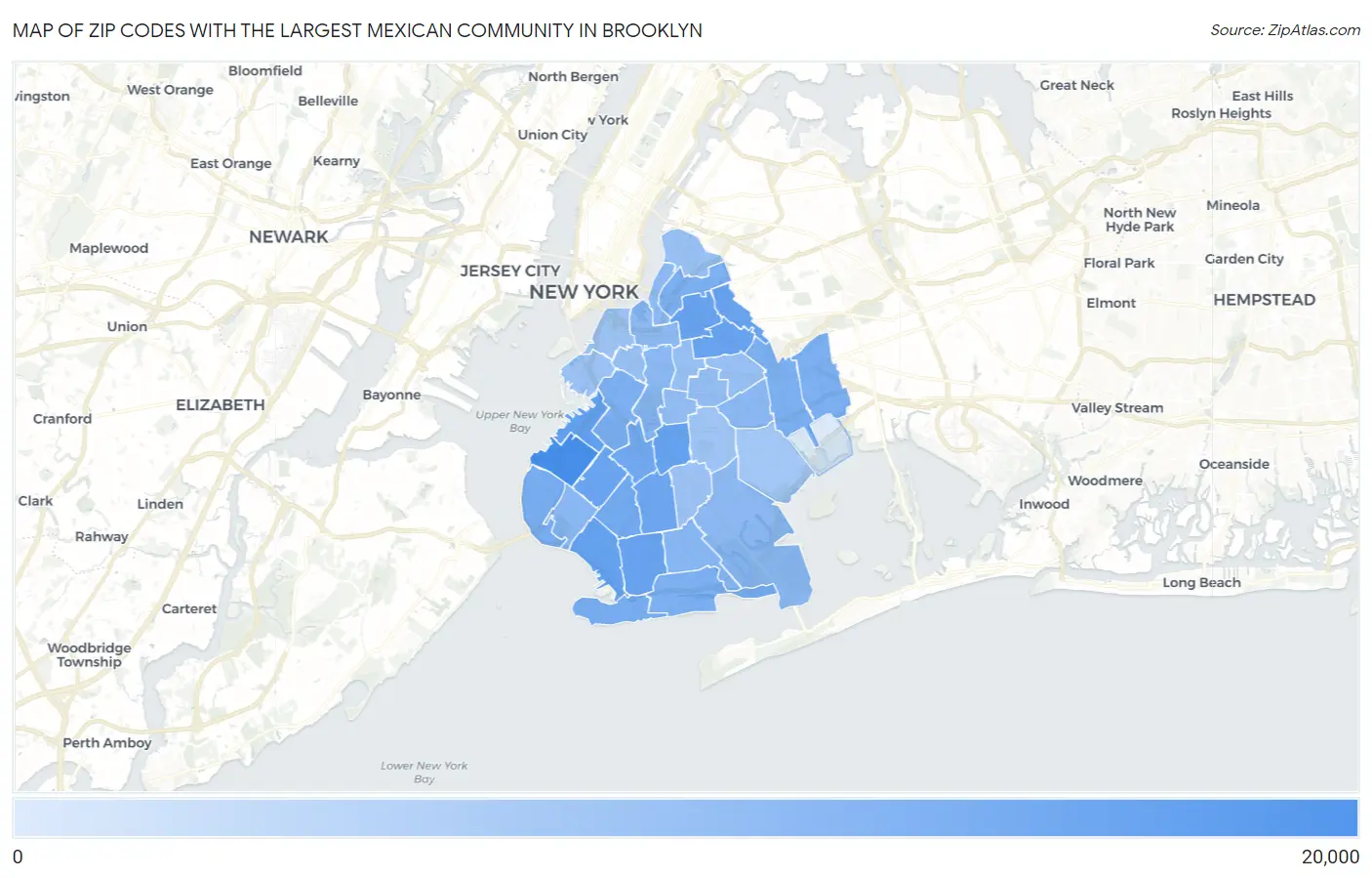 Zip Codes with the Largest Mexican Community in Brooklyn Map