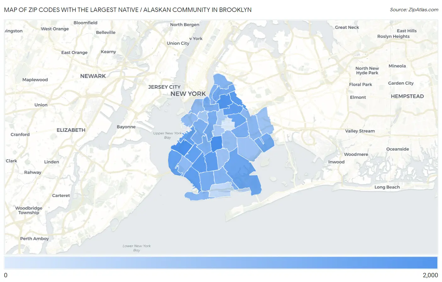 Zip Codes with the Largest Native / Alaskan Community in Brooklyn Map