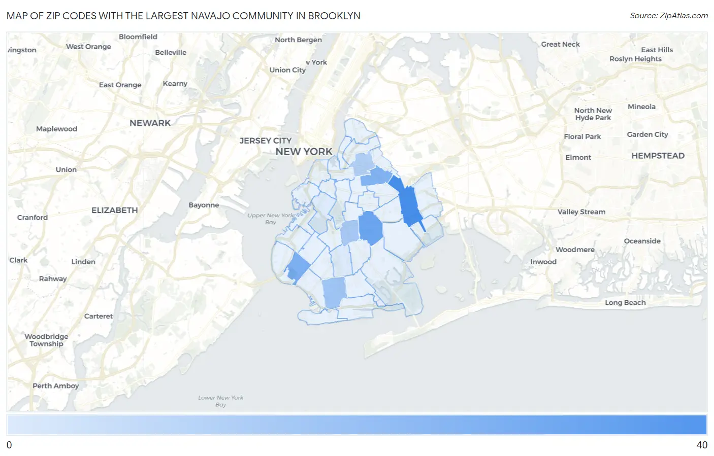 Zip Codes with the Largest Navajo Community in Brooklyn Map