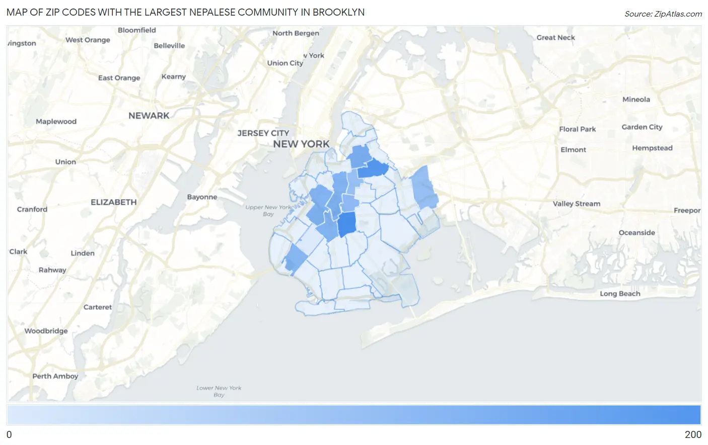 Zip Codes with the Largest Nepalese Community in Brooklyn Map