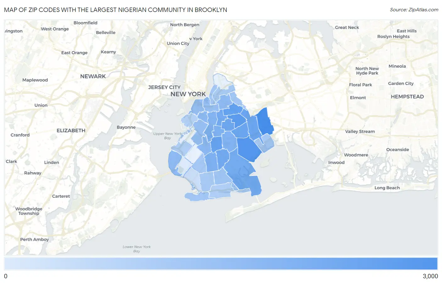 Zip Codes with the Largest Nigerian Community in Brooklyn Map