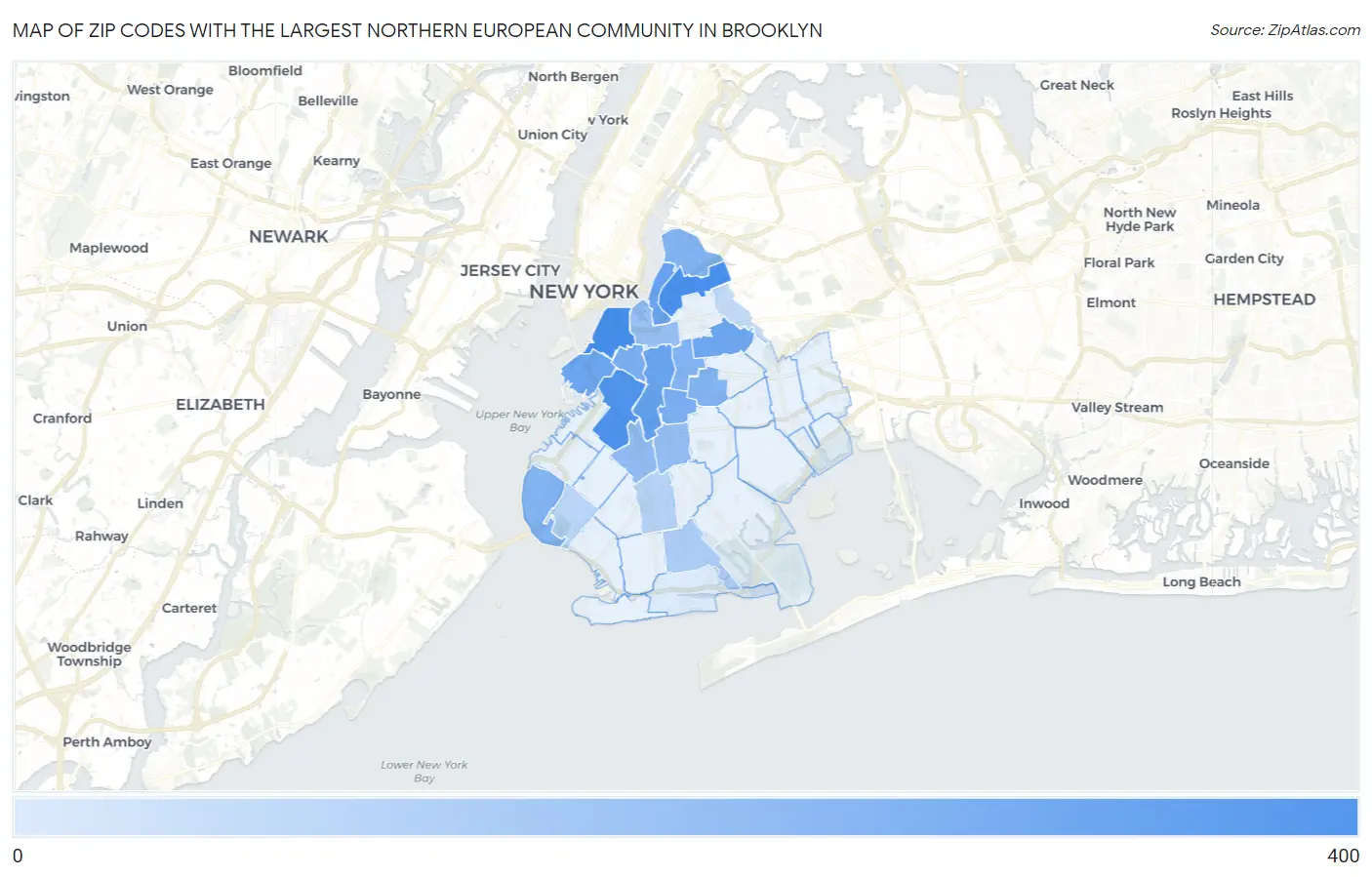 Zip Codes with the Largest Northern European Community in Brooklyn Map