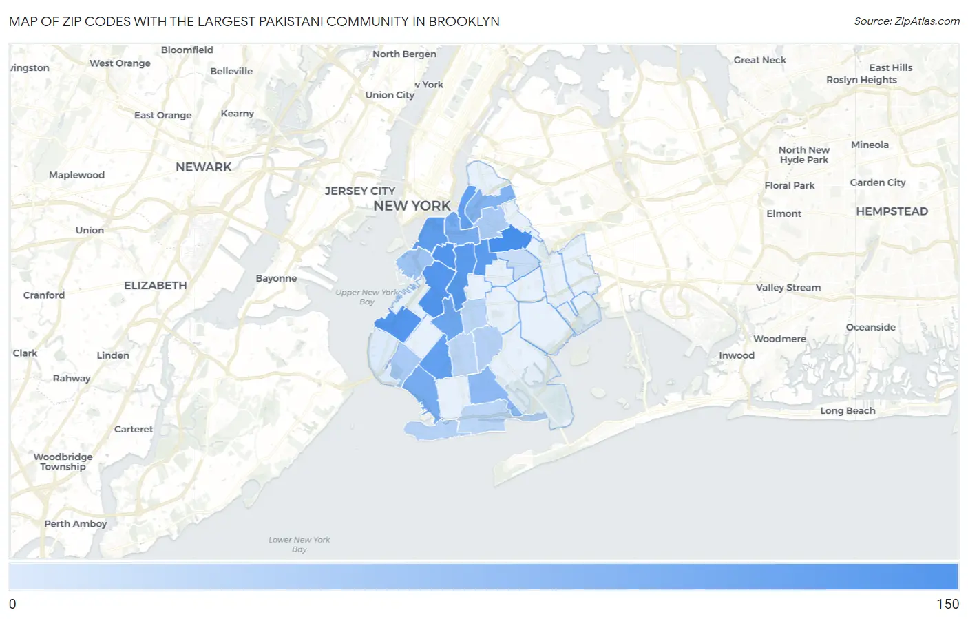 Zip Codes with the Largest Pakistani Community in Brooklyn Map