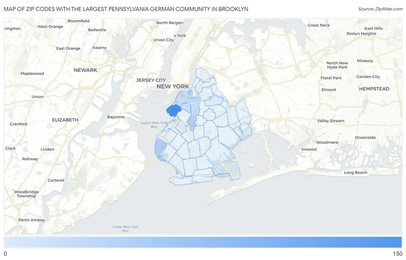Zip Codes with the Largest Pennsylvania German Community in Brooklyn Map