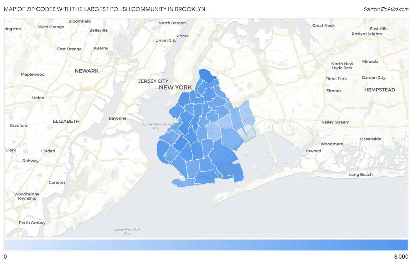 Zip Codes with the Largest Polish Community in Brooklyn Map