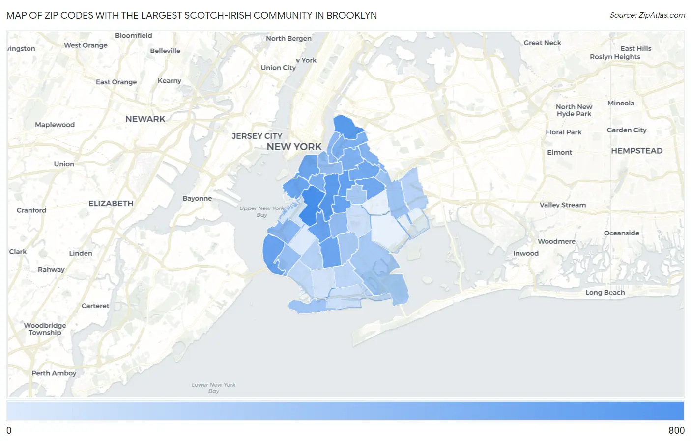 Zip Codes with the Largest Scotch-Irish Community in Brooklyn Map