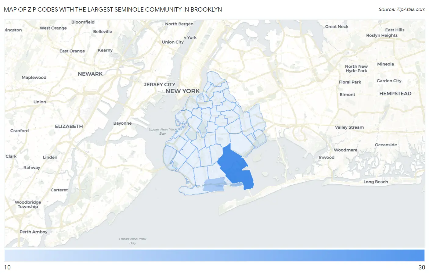 Zip Codes with the Largest Seminole Community in Brooklyn Map