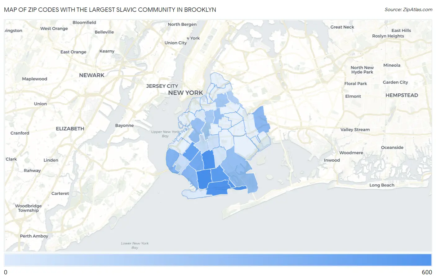 Zip Codes with the Largest Slavic Community in Brooklyn Map