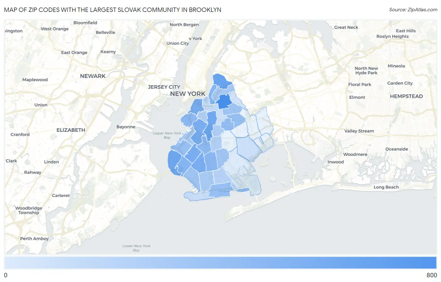 Zip Codes with the Largest Slovak Community in Brooklyn Map