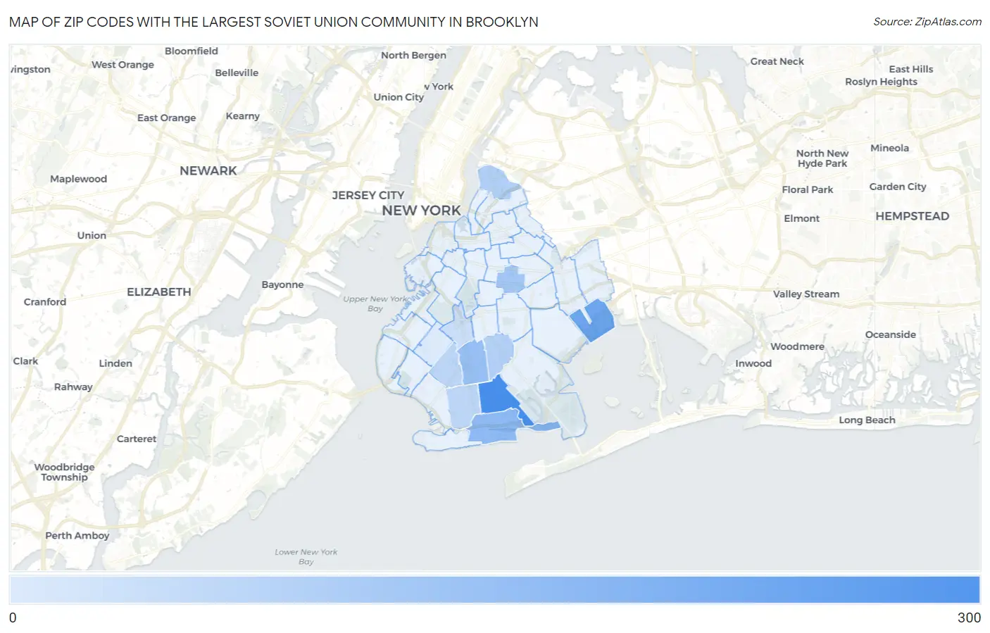 Zip Codes with the Largest Soviet Union Community in Brooklyn Map