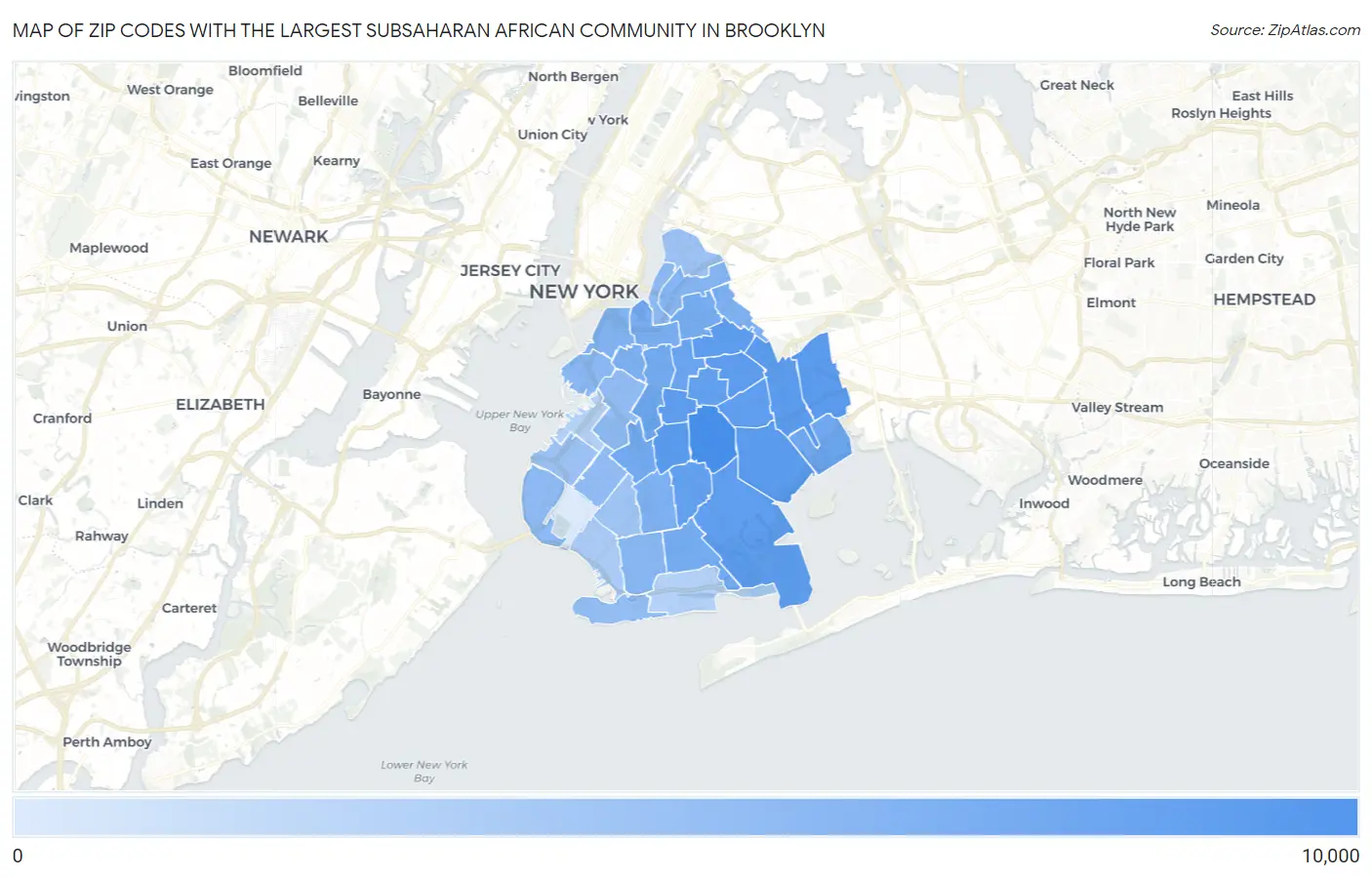 Zip Codes with the Largest Subsaharan African Community in Brooklyn Map