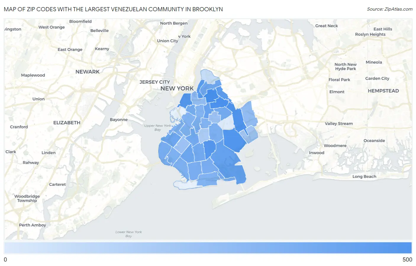 Zip Codes with the Largest Venezuelan Community in Brooklyn Map