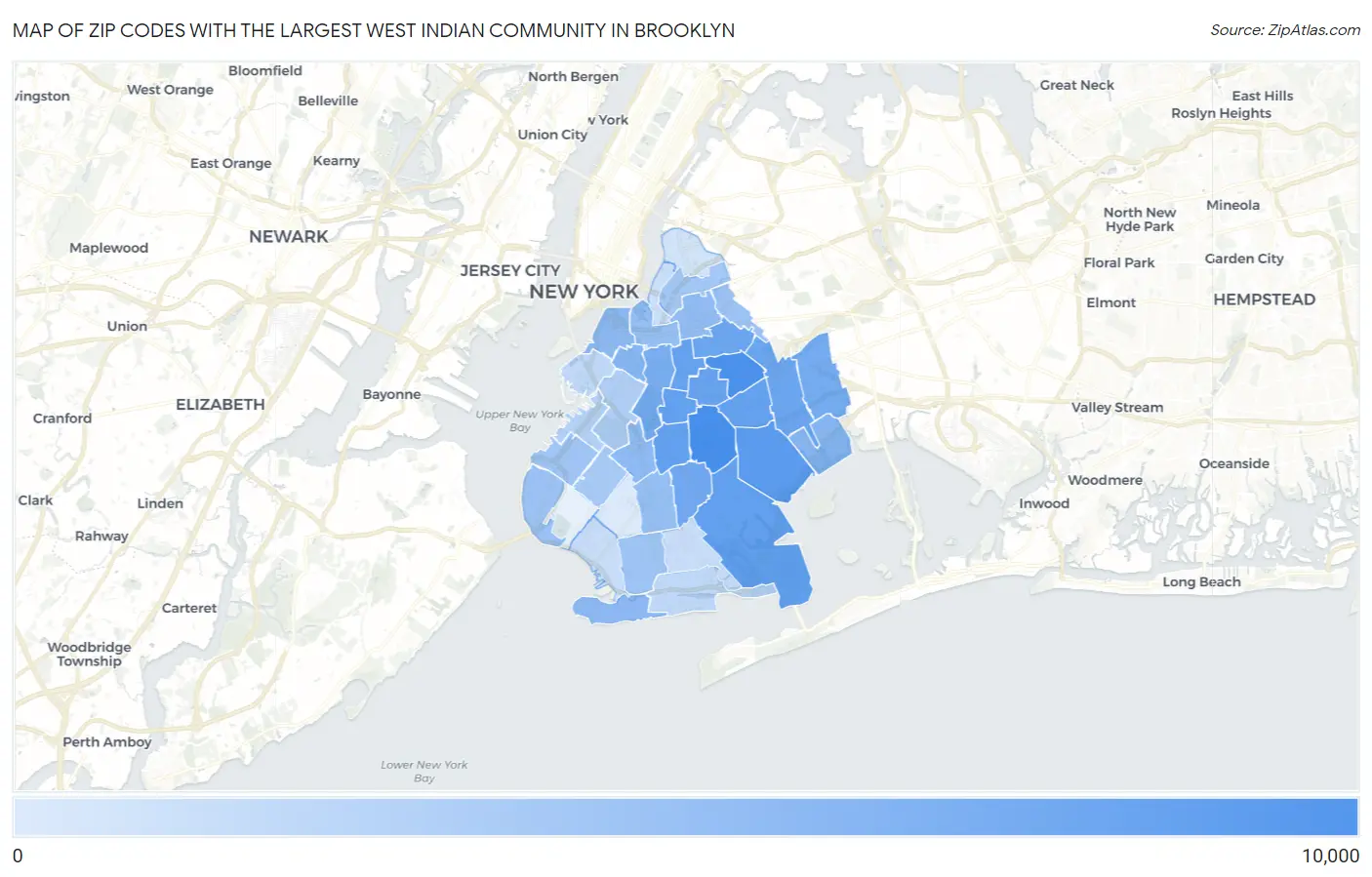 Zip Codes with the Largest West Indian Community in Brooklyn Map