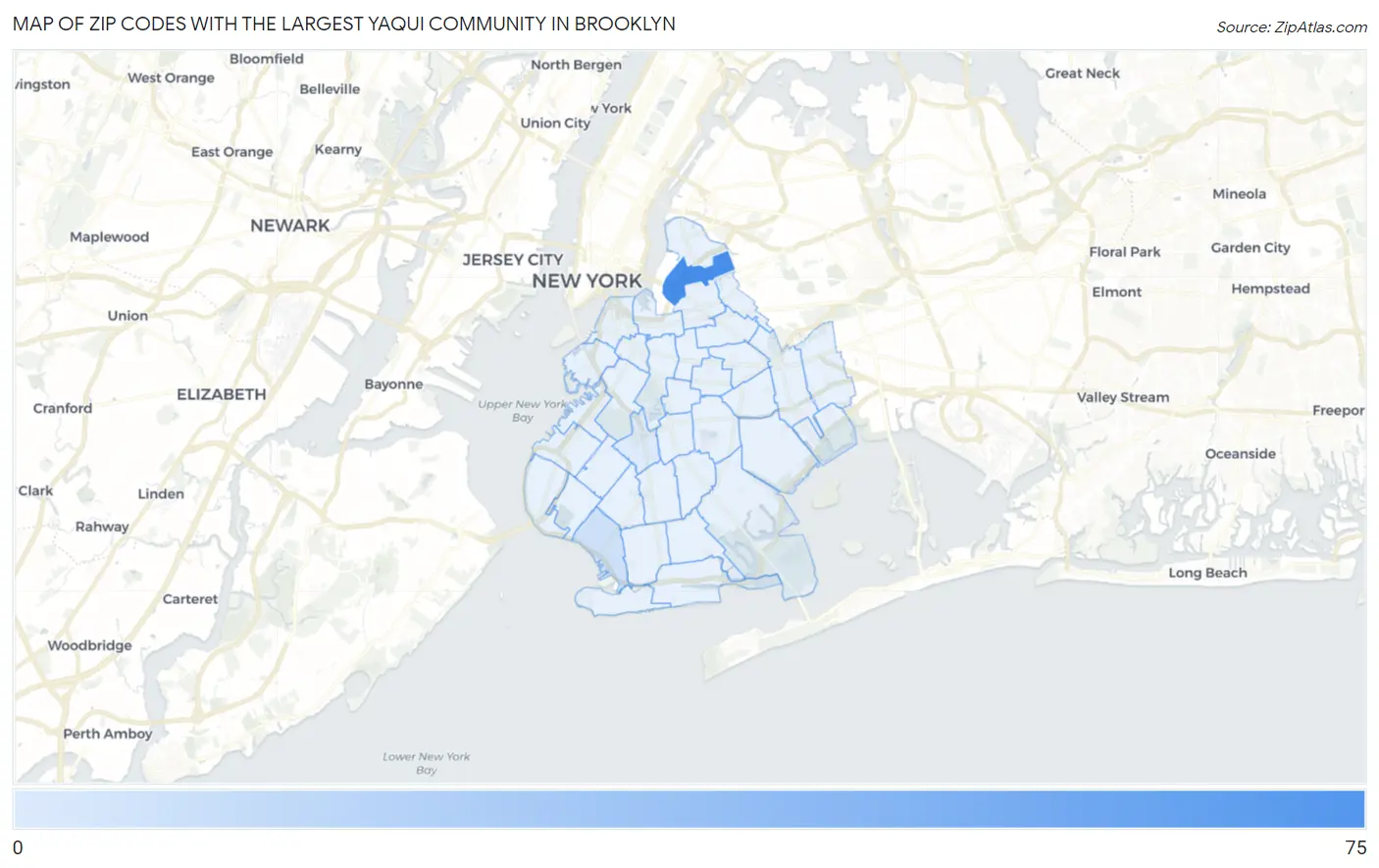 Zip Codes with the Largest Yaqui Community in Brooklyn Map