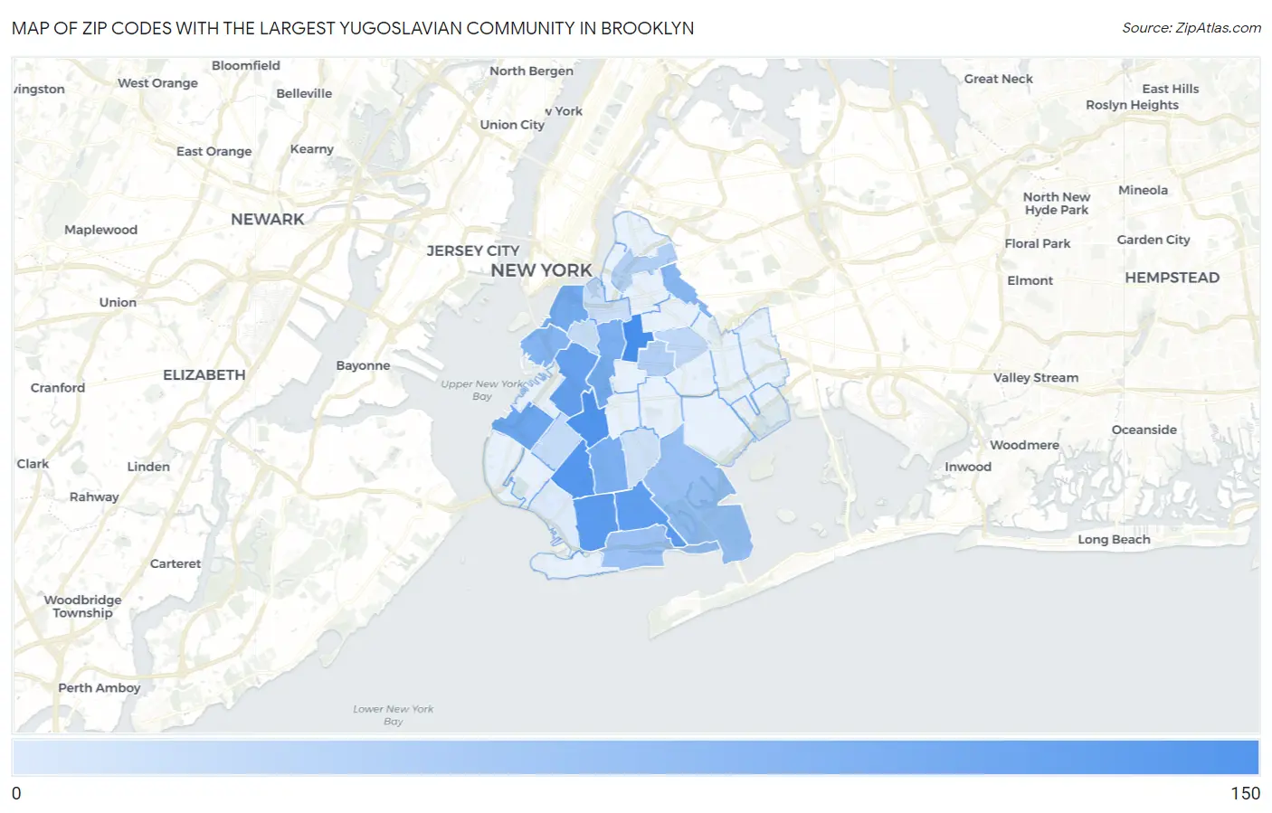 Zip Codes with the Largest Yugoslavian Community in Brooklyn Map
