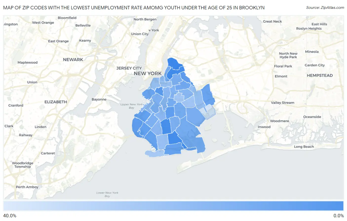 Zip Codes with the Lowest Unemployment Rate Amomg Youth Under the Age of 25 in Brooklyn Map