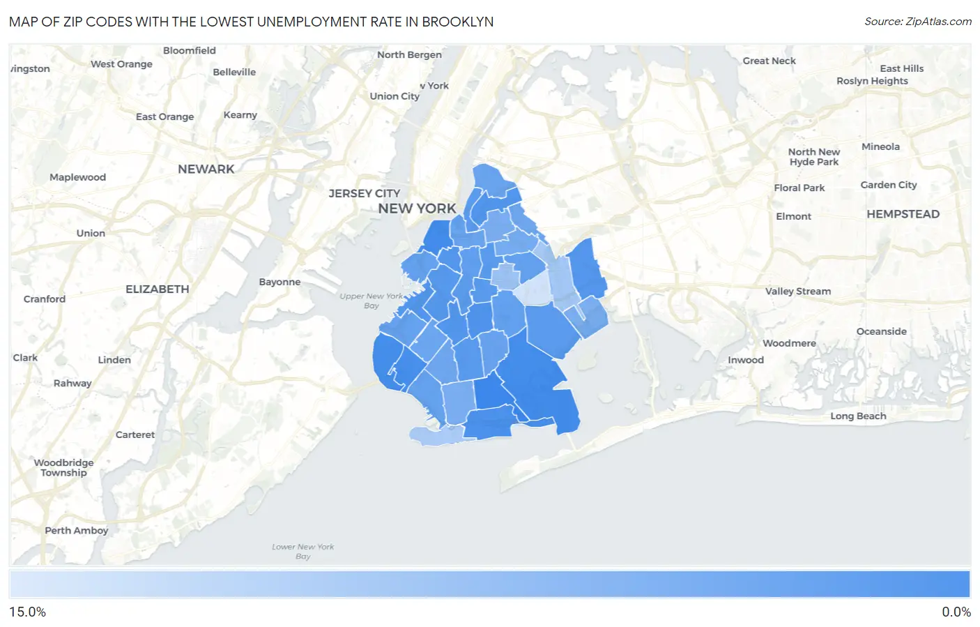 Zip Codes with the Lowest Unemployment Rate in Brooklyn Map