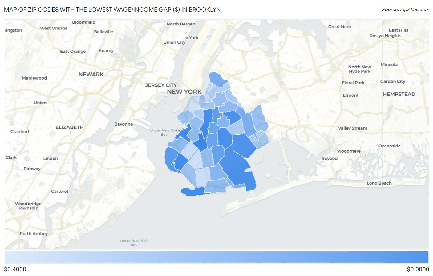 Zip Codes with the Lowest Wage/Income Gap ($) in Brooklyn Map