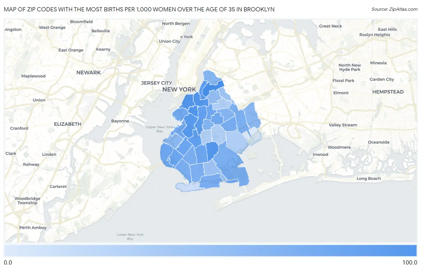 Zip Codes with the Most Births per 1,000 Women Over the Age of 35 in Brooklyn Map