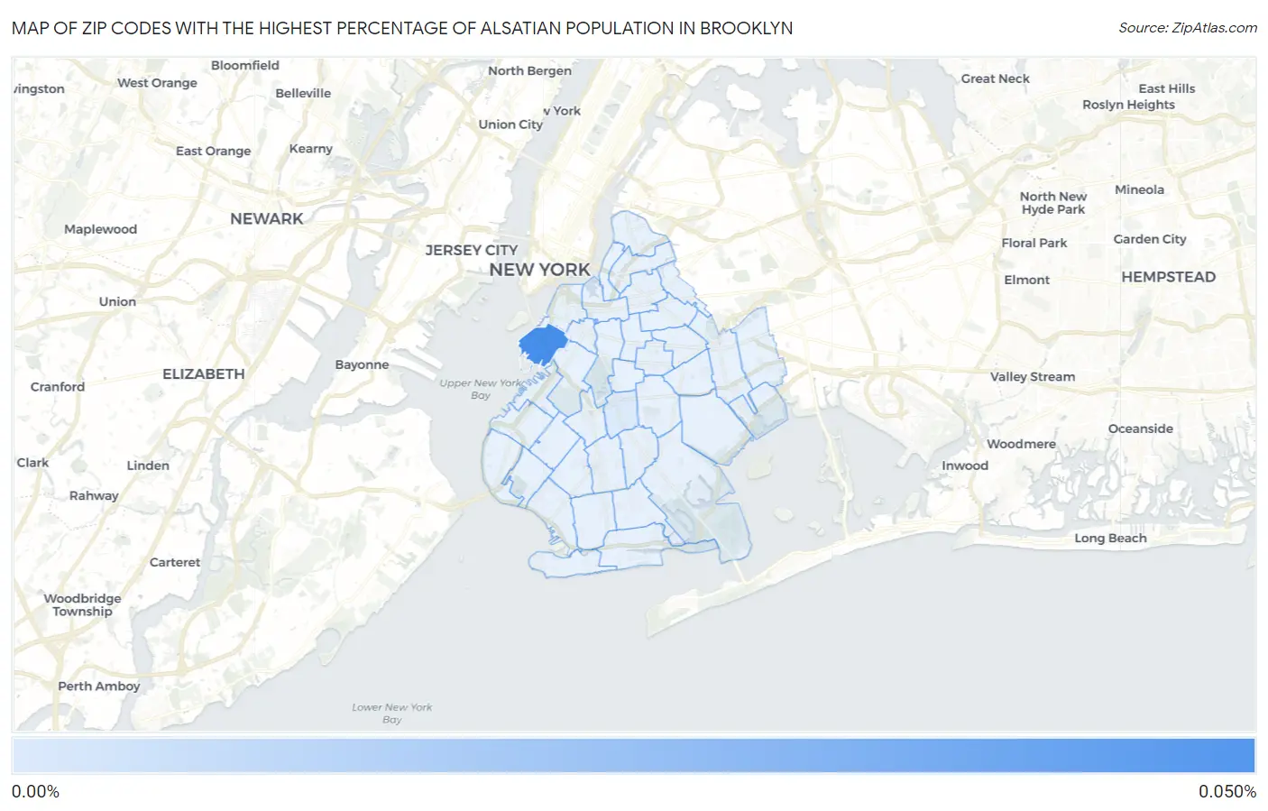 Zip Codes with the Highest Percentage of Alsatian Population in Brooklyn Map