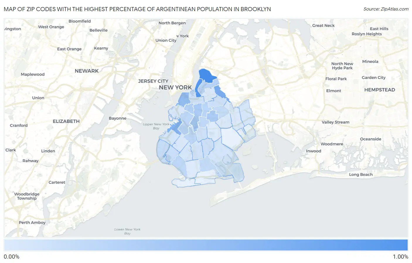 Zip Codes with the Highest Percentage of Argentinean Population in Brooklyn Map