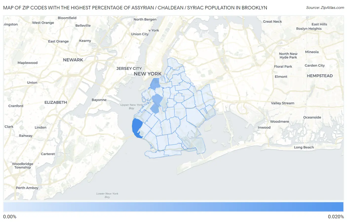Zip Codes with the Highest Percentage of Assyrian / Chaldean / Syriac Population in Brooklyn Map
