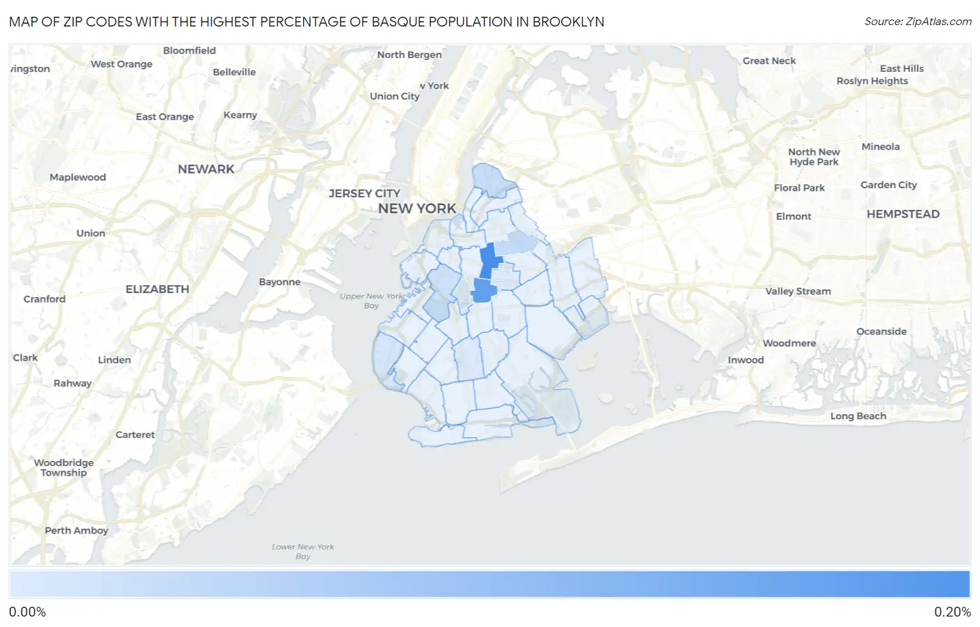 Zip Codes with the Highest Percentage of Basque Population in Brooklyn Map