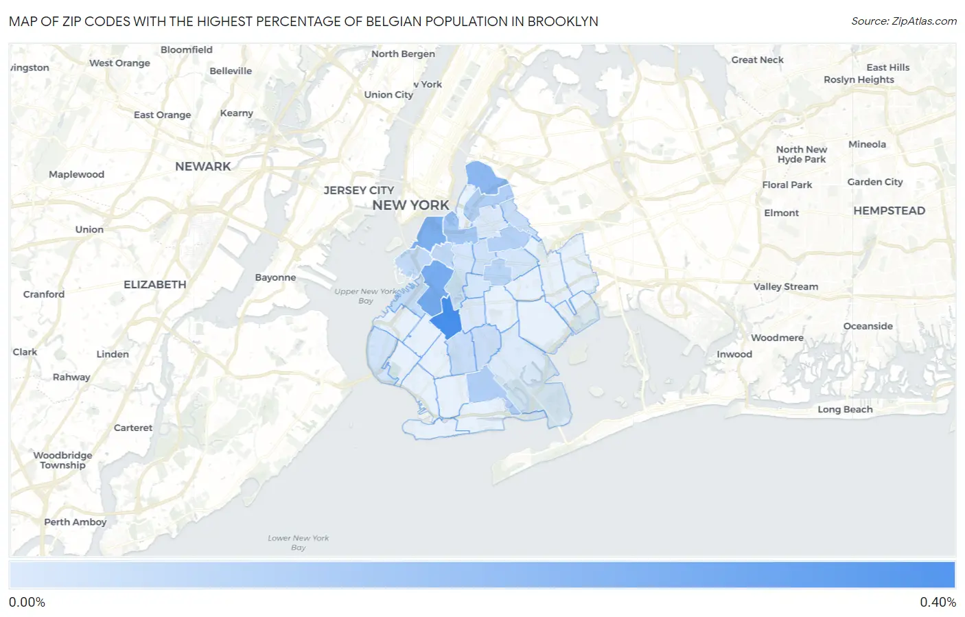 Zip Codes with the Highest Percentage of Belgian Population in Brooklyn Map