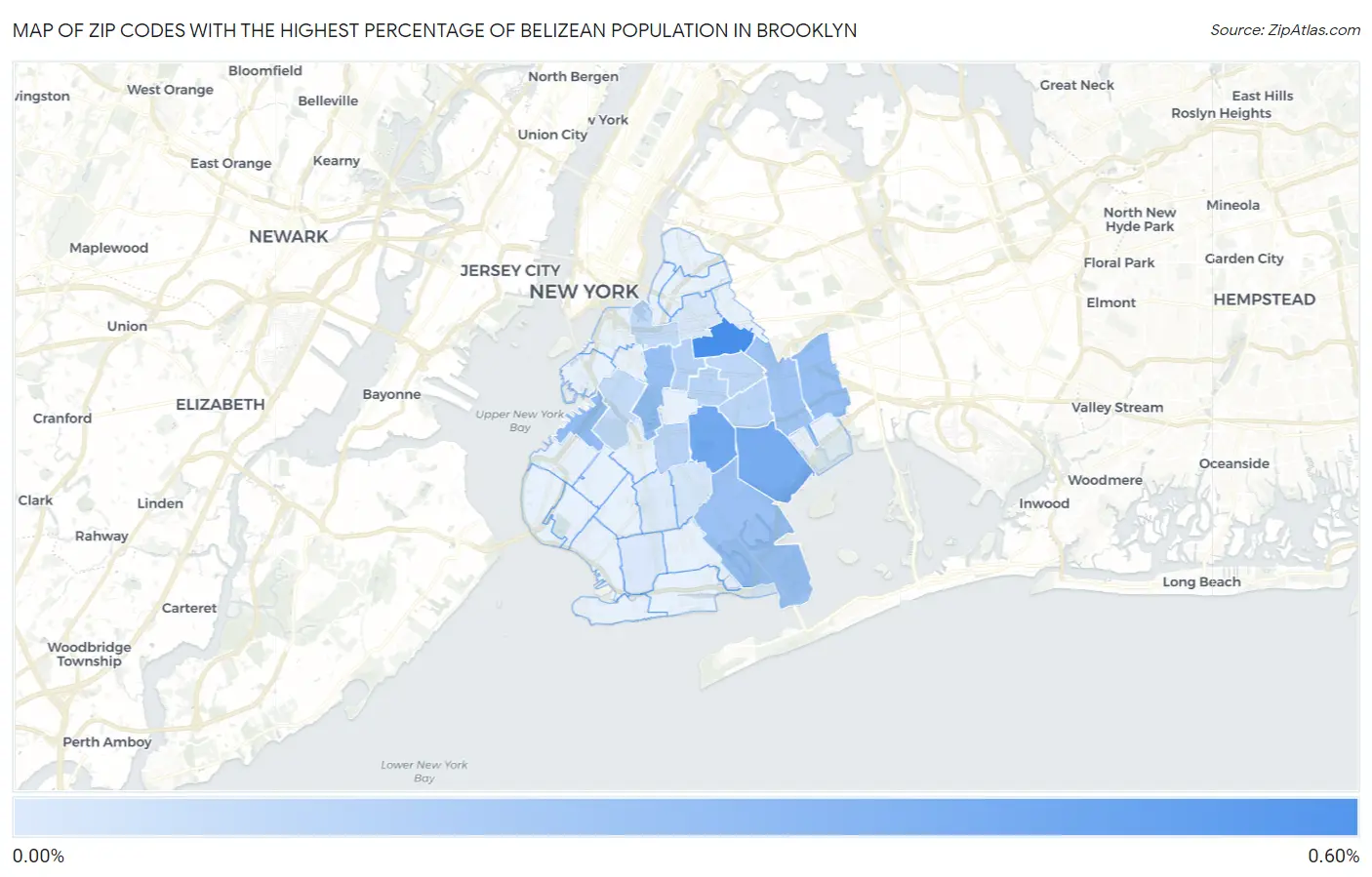 Zip Codes with the Highest Percentage of Belizean Population in Brooklyn Map