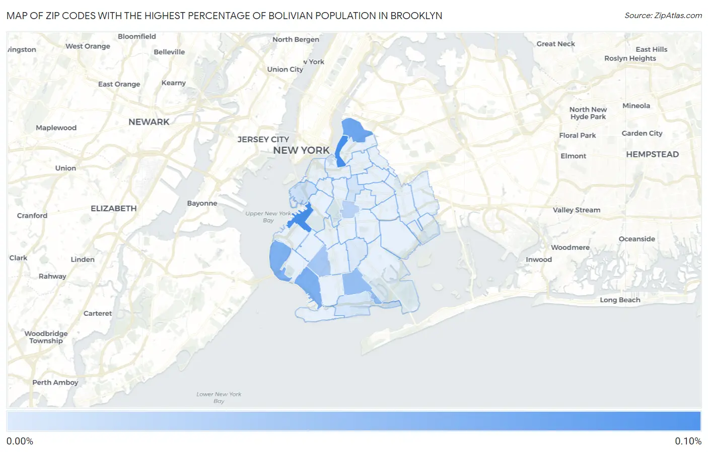 Zip Codes with the Highest Percentage of Bolivian Population in Brooklyn Map