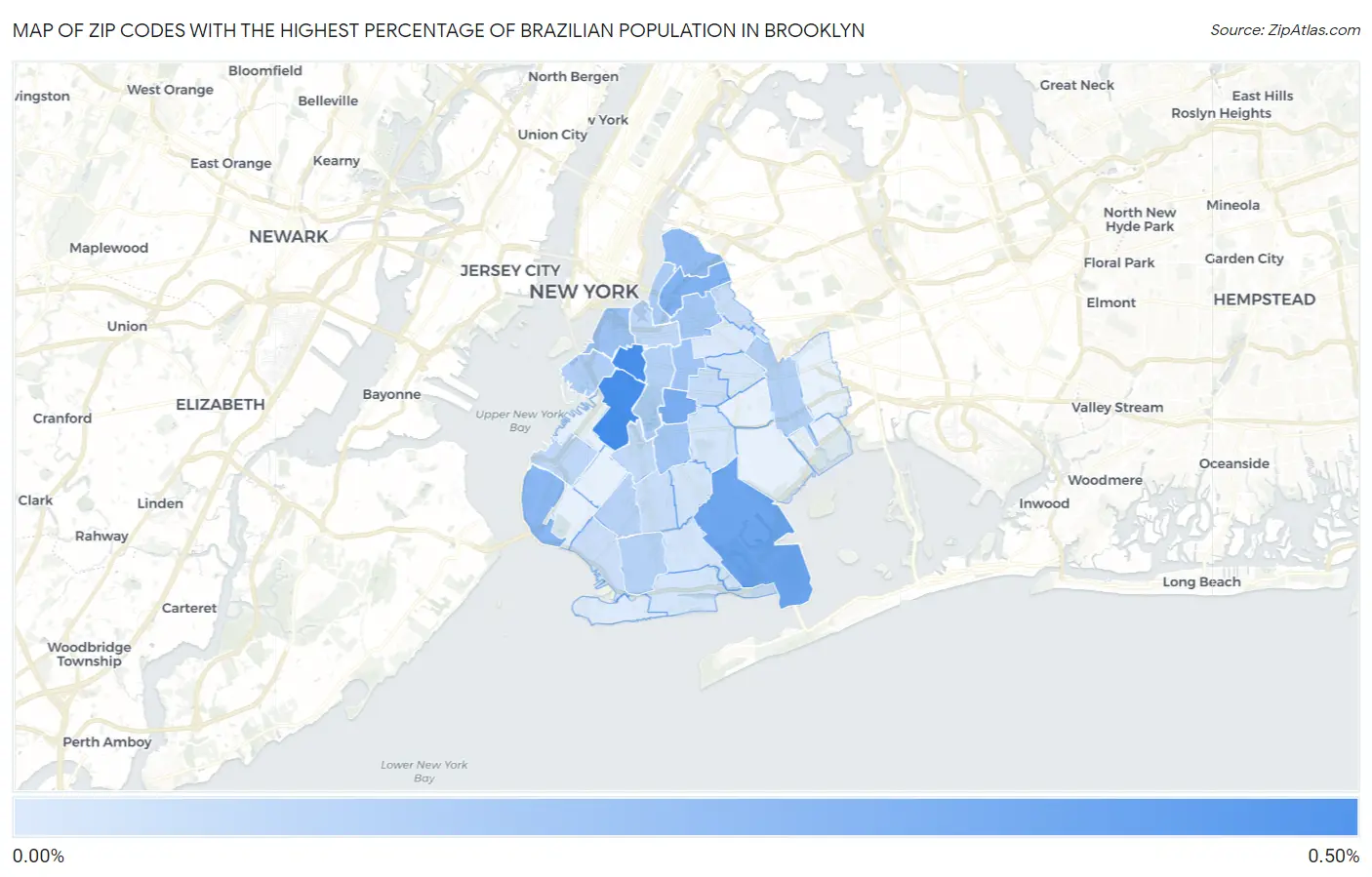 Zip Codes with the Highest Percentage of Brazilian Population in Brooklyn Map