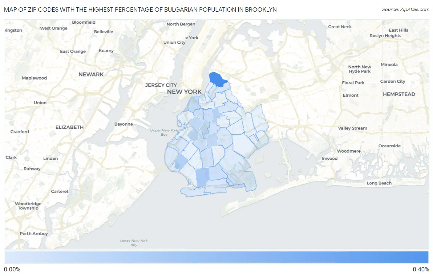 Zip Codes with the Highest Percentage of Bulgarian Population in Brooklyn Map
