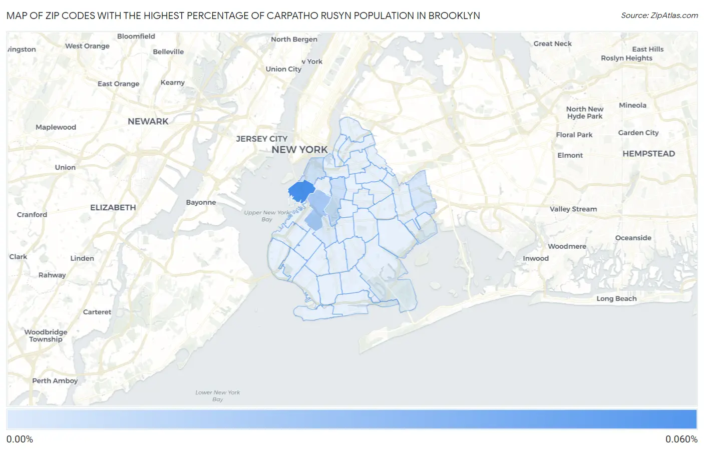 Zip Codes with the Highest Percentage of Carpatho Rusyn Population in Brooklyn Map